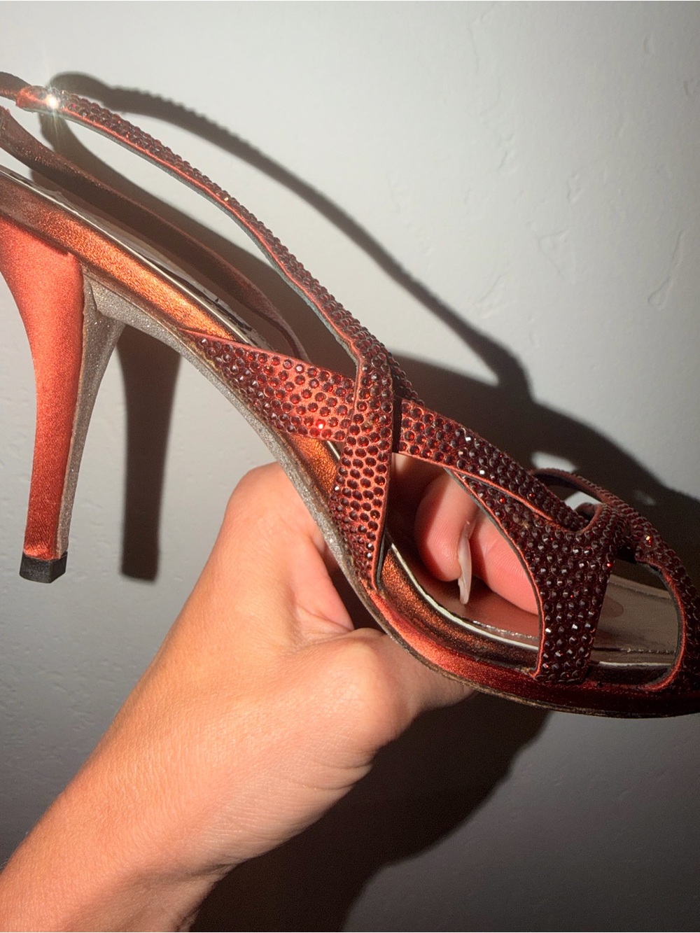 Rene Caovilla Rust Red Crystal-Strap Slingback Stilettos - Picture 9 of 12